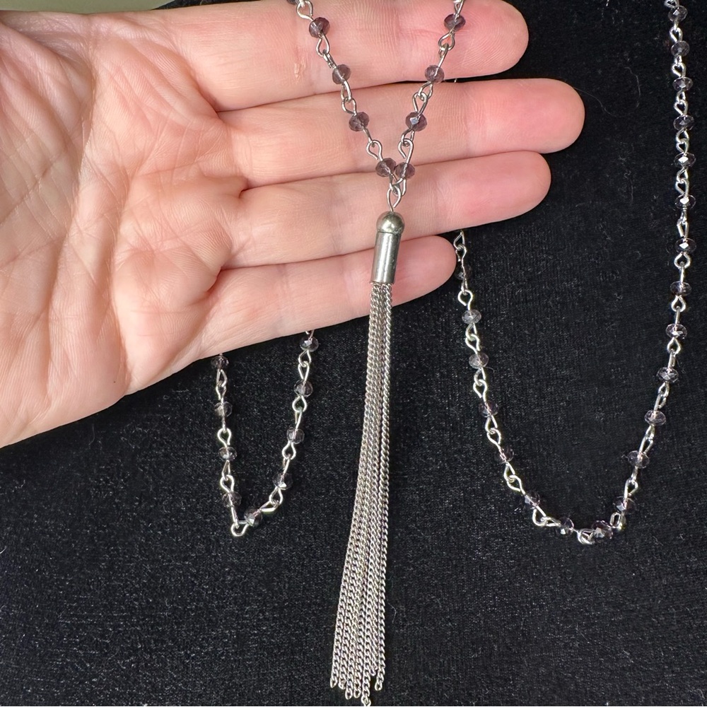 Silver and purple gemstone necklace